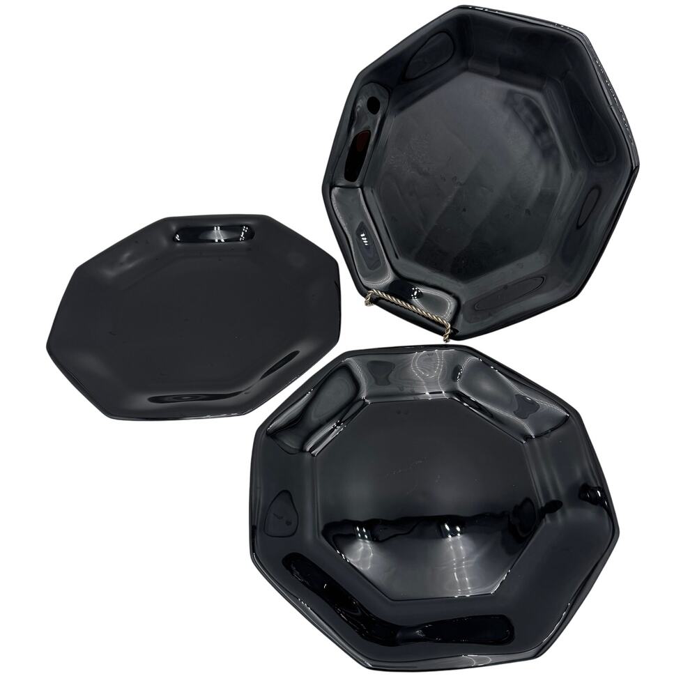 Vintage Salad Plates in Black Octime by Arcoroc Set of 3, 7.25"